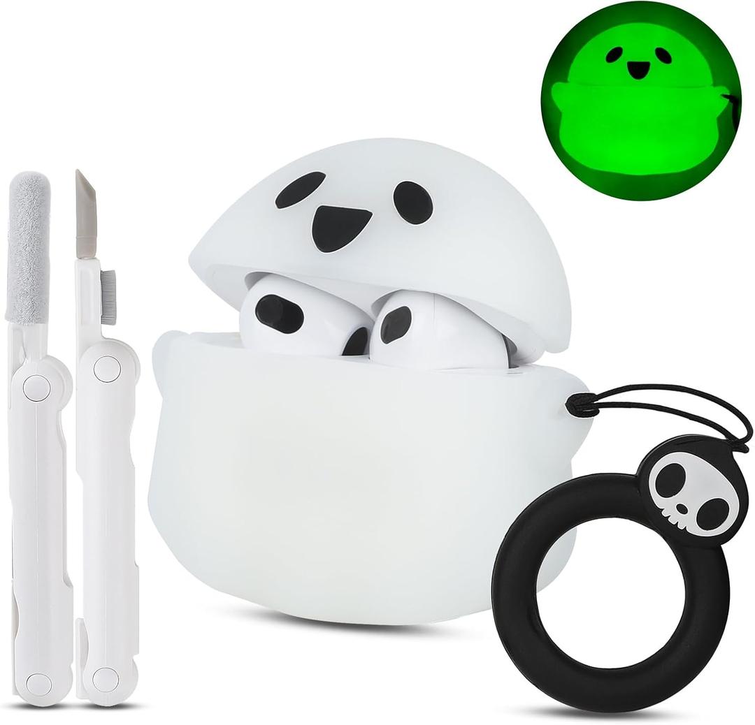 for AirPods 3rd Generation Case Cute with Cleaner kit, [Glow in The Dark] Funny Anime 3D Halloween Ghost airpods Gen 3 Case Soft Silicone Protective Skin Cases Compatible with Apple Airpod 3