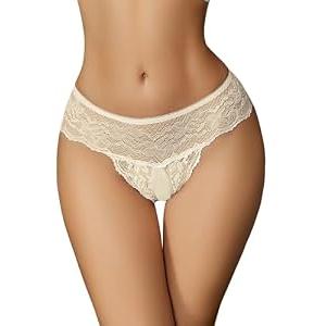 Avidlove Sexy Underwear for Women Lace Panties Briefs Low Rise Thongs Stretch G-String Underpants Light Champagne S