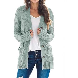 MEROKEETY Women's 2025 Fall Long Sleeve Cable Knit Sweater Open Front Cardigan Button Loose Outerwear Size L, S