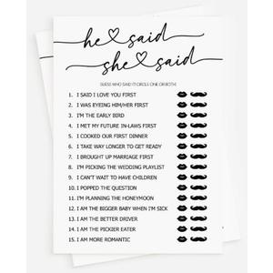 He Said She Said Wedding Game Cards, 35 Pack, Bridal Shower Activity, 4.7 x 6.7 inches, Premium Card Stock, Fun Wedding Party Activity Quiz Questions
