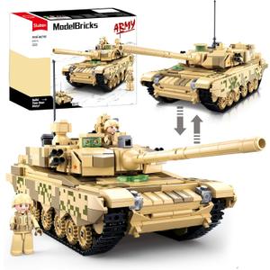 WW2 Army Tank, Inspired 99A 96B Main Battle 2 in 1 Military Tank, 2 Soldier Minifigures, Gifts for 7 8 9 10 12 Year Old Kids and Adults, Compatible with Lego Army Set, 893pcs
