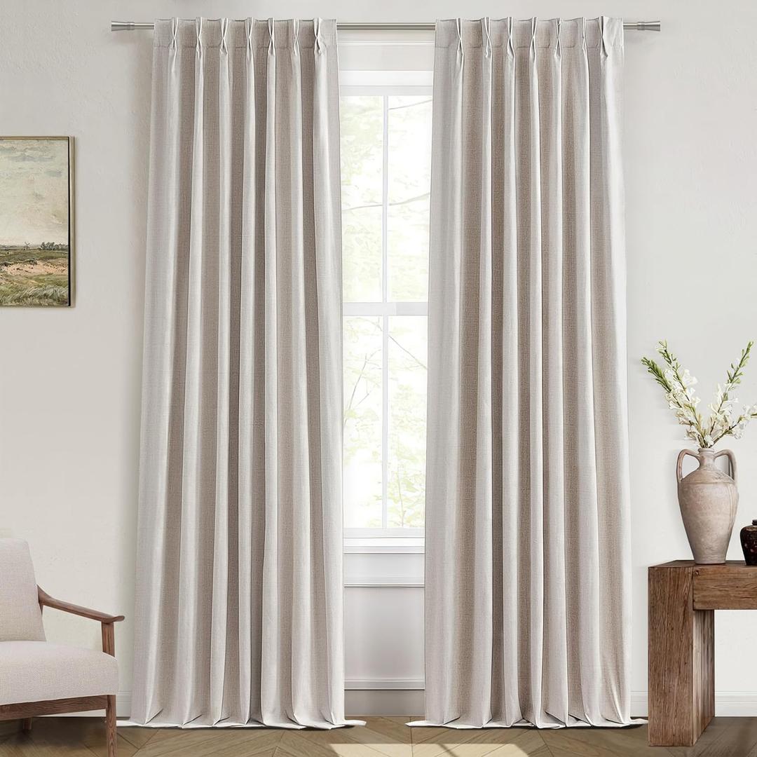 Linen Pinch Pleated Curtains 102 Inches Long Heavy Duty Thermal Insulated Custom Extra length Burg for Dining Room Cottage Total Blackout 48/60/72 Wide Window Treatments Drapes with Hook 2 Panels (40"W x 102"L (Pack of 2), Natural)