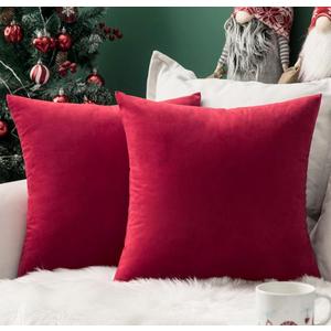 MIULEE 26x26 Inch Euro Sham Velvet Pillow Covers, Set of 2 Large Square Christmas Decorative Pillows -Red Super Soft for King Bed, Sofa, Couch, Accent Chairs
