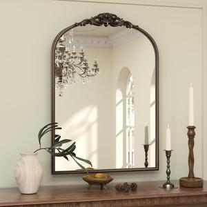 Keonjinn Vintage Mirror for Wall, 24" x 36" Bronze Antique Mirrors with Metal Frame, Baroque Style Decoration for Mantle, Bathroom, Living Room, Fireplace, Bedroom, French Cleat Mounting