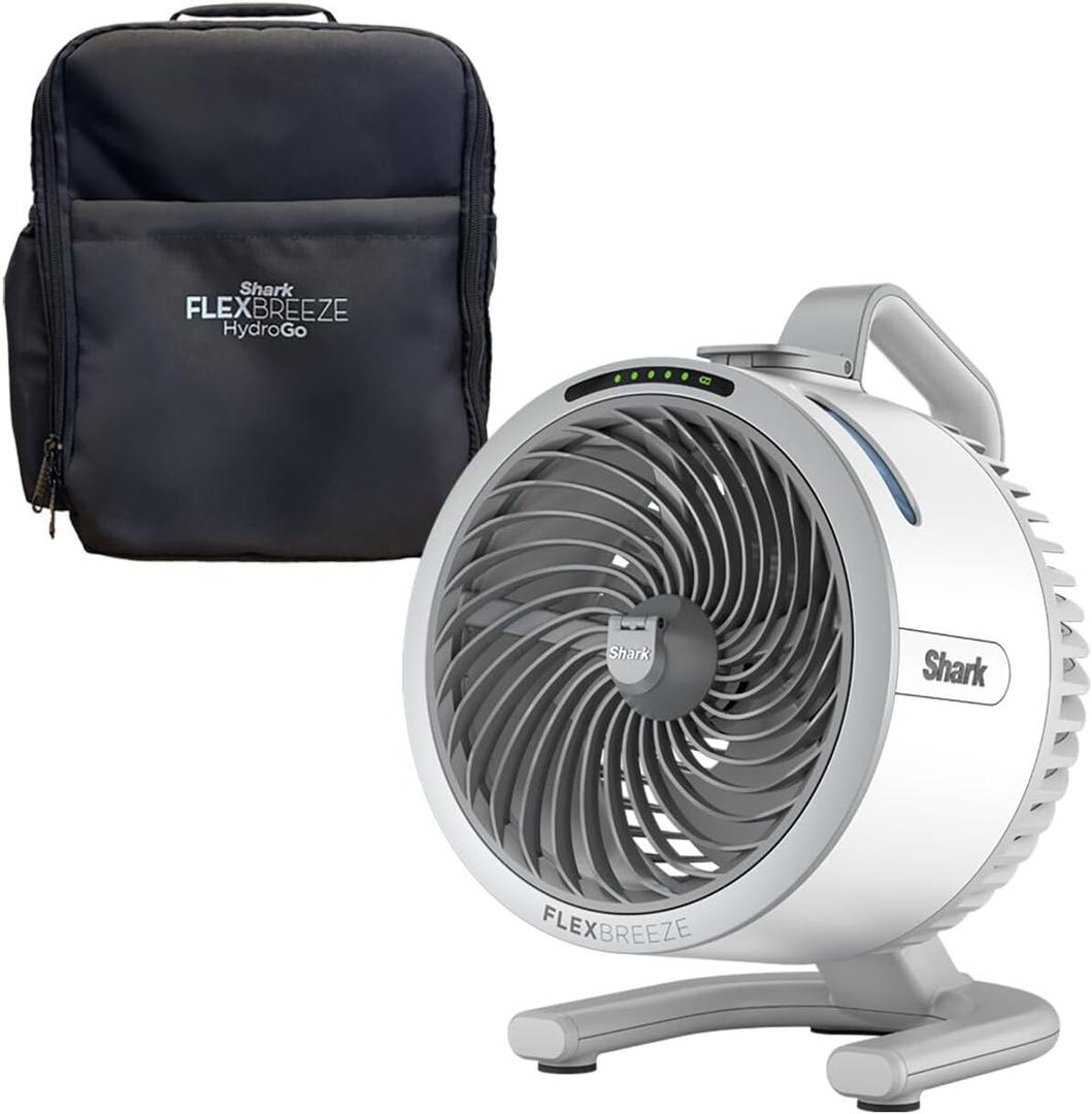 Shark FlexBreeze HydroGo Fan & Travel Bag Ultra-powerful portable fan with indoor + outdoor evaporative mist. Corded & cordless, White
