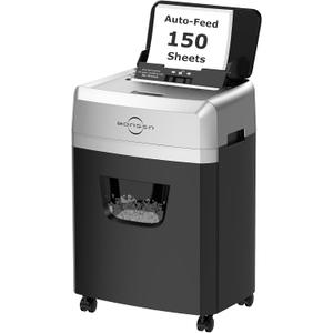 Bonsen Paper Shredder for Office, 150-Sheet Autofeed Heavy Duty Shredder for Home Office Use, 60 Minutes/Micro Cut/P-4 High Security Level/6 Gallon Large Bin (150-Sheet Auto Feed)
