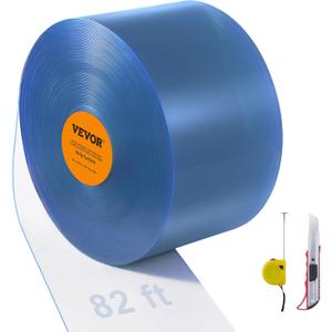 VEVOR Strip Curtain, 82' Length x 8" Width x 0.08" Thickness, Clear PVC Smooth Curtain Strip Door Bulk Roll, Plastic Door Strips for Doorways of Supermarket, Garage, Warehouse, Barn, Pet Animal House