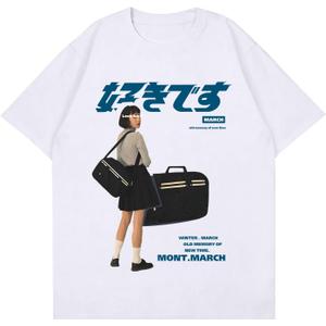 Mens Oversized Graphic Tees Y2K Vintage T-Shirts for Men Women Casual Streetwear Unisex Tee Top (White, XL)