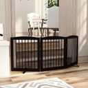 PUPETPO Freestanding Pet Gate for Dogs, Foldable Wooden Dog Gate for House, Indoor Dog Gate for Doorways, Stairs, Gates for Dogs Indoor, Support Feet Included, 24" Height 3 Panels, Brown