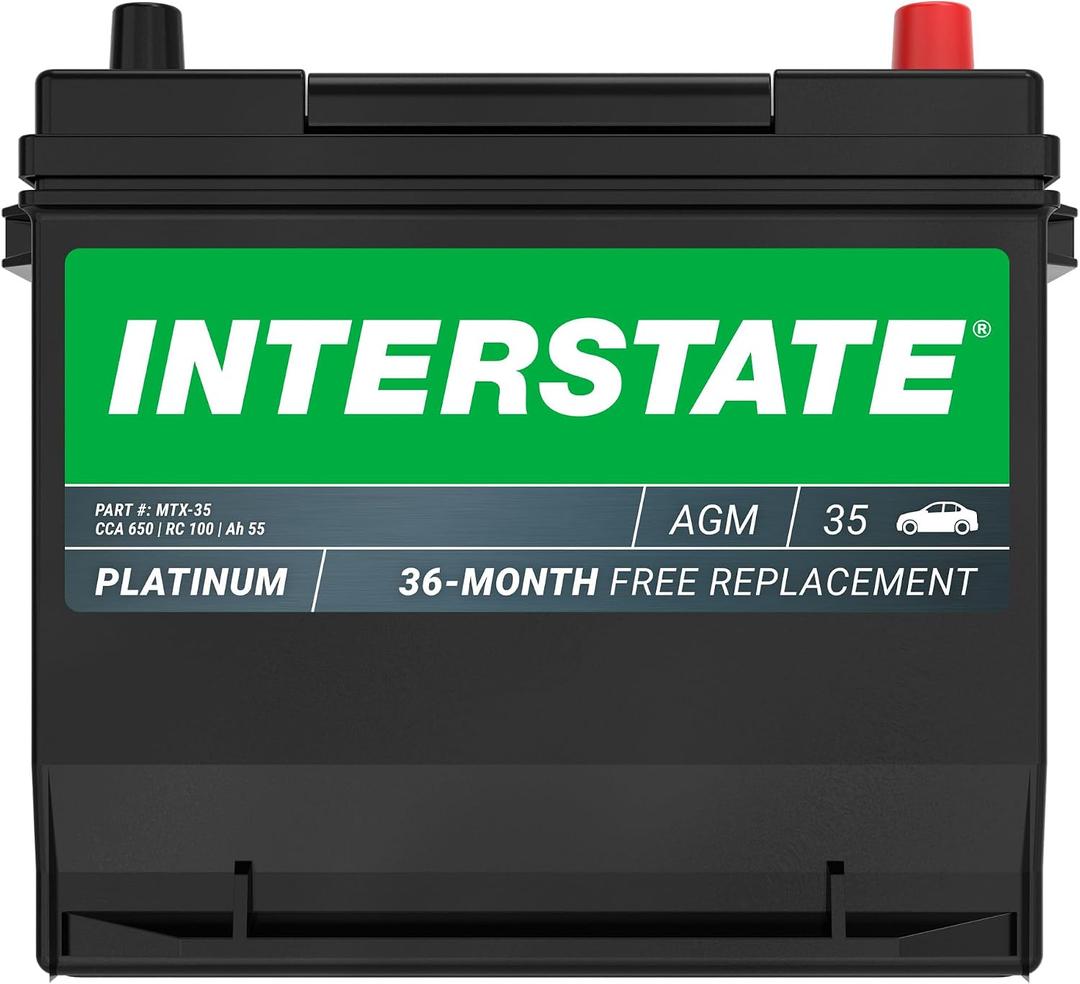 Interstate Batteries Automotive Battery 12V 55Ah (Group Size 35) 650CCA SLI AGM Auto Battery Replacement for Cars, SUVs, Sedans, Trucks (MTX-35)