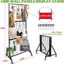 Heavy Duty Foldable Grid Wall Panels Display Stand 6FT x 2FT, 1-Pack Grid Panel Wire Grid Display Rack with Braked Wheels & 20 Hooks, No Tools Setup Gridwall for Art Fairs, Craft Shows & Home Storage