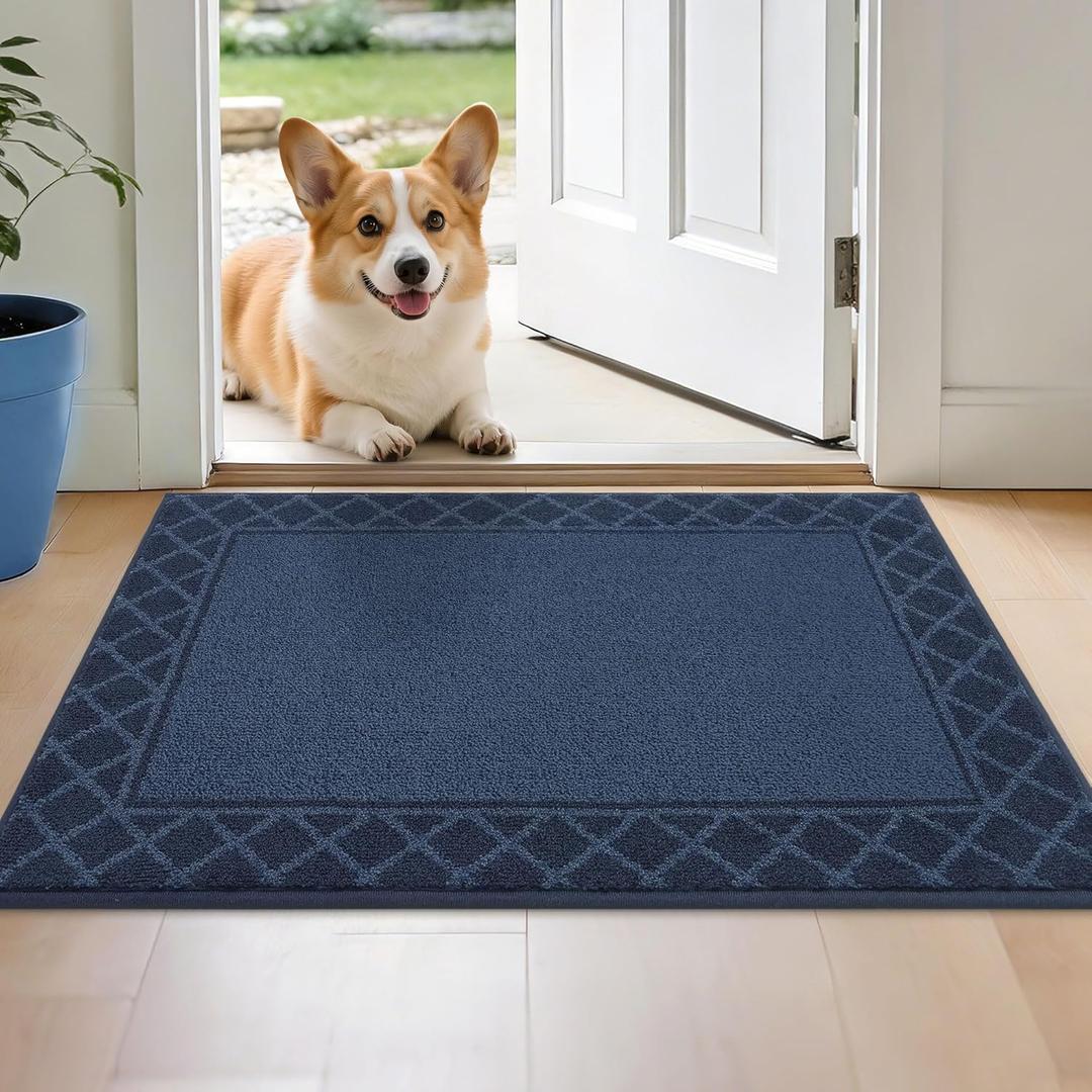 BEQHAUSE Door Mat Indoor Entrance Dirt Trapper Rugs for Entryway Non Slip Welcome Mat Absorbent Floor Mat Low Profile Washable Front Doormat for Dirty Paws, 24" x 36", Navy Blue