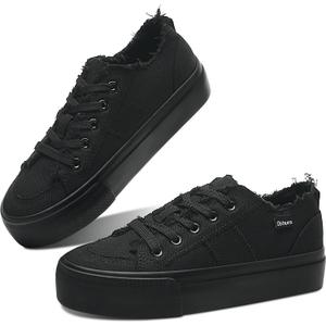 Obtaom Women Platform Canvas Sneakers White Comfort Play Fashion Sneakers Casual Lift Platform Lace Up Shoes Cute Low Top Walking Shoes for Lady