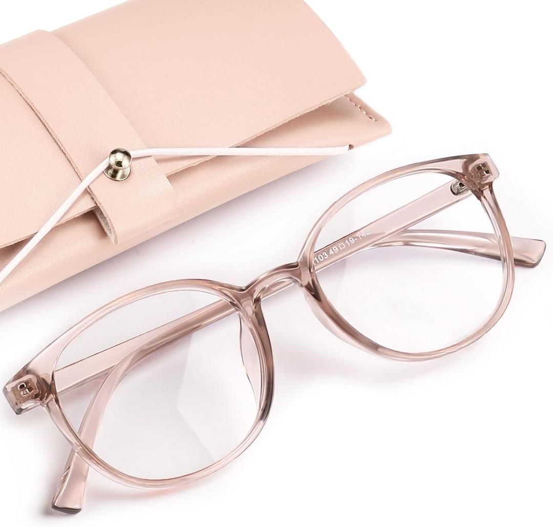 miyya Blue Light Blocking Glasses Women, Fashion Round Transparent Anti Blue Light Glasses with Anti Eyestrain & UV Glare (*Flesh Pink)