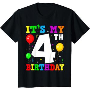 Kids Four 4th Birthday Boy Happy Birthday It's My 4th Birthday T-Shirt (Black, XS)