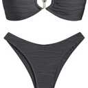 ZAFUL Womens Bandeau Bikini Set Metallic Sparkly O Ring Lace Up Tie Side High Cut Tanga Sexy Bathing Suit Swimwear, L