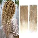 10 PCS Mixed Clip in Dreadlock Extensions, 24 inch Synthetic Boho Dreads Extensions, Thin Straight and Curly Dreadlock for White Women, brown to blonde