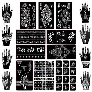 Koogel 18 Sheets 97PCS Henna Tattoo Stencil Kit, Reusable Mehndi Templates for Indian Weddings, Bridal Mehndi, Music Festivals, Summer Parties, Body Art Temporary Tattoo Stencils (Black)