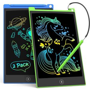 TECJOE LCD Writing Tablet, 8.5 Inch 2 Pack Colorful Doodle Board Drawing Tablet for Kids, Kids Travel Games Activity Learning Toys Birthday Gifts for 3 4 5 6 Year Old Boys and Girls, Blue Green