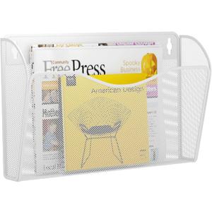 GDINDINFAN Single Pocket Wall File Holder, Mesh Hanging File Folder Paper Organizer, Vertical Wall Mounted Mail Basket, Storage Organization Magazine Rack for Office, Home and School, White