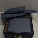 Eaasty Set of 4 Decorative Storage Boxes with Lids, Kraft Paper Boxes with Gold Label Holders, Decorative Photo Memory Keepsakes Storage, Cardboard Organizers for Home Decor, Office Organizing(Blue)