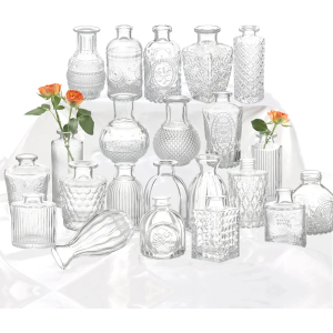 Glass Bud Vase Set of 22, Small Vases for Flowers, Clear Centerpieces, Mini in Bulk Rustic Wedding Decorations, Vintage Look Home Table Flower Decor