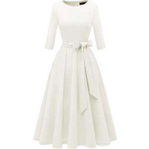 DRESSTELLS Cocktail Dresses for Women, Vintage Wedding Guest 3/4 Sleeves Formal Church Tea Dress (XX-Large, White)