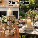15.9" Tall Pillar Candle Holder with Wind Proof, Metal Hurricane Holders, Crystal Candle Holders for Table Centerpieces, Home Decor, Wedding, Dining Table (2, Gold, for Pillar Candles up to 3"x5")