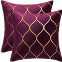 DEZENE Gold Velvet Throw Pillow Covers Purple: 2 Pack 16x16 Inch Square Decorative Pillow Cases for Bedroom Sofa Couch Living Room