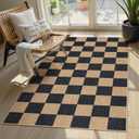 Lahome Checkered Easy Jute Carpet, 3x5 Outdoor Patio Rug Washable Rugs for Entryway Checkerboard Indoor Outdoor Living Room Classroom Carpet, Farmhouse Neutral Non Slip Black Door Mat for Bedroom