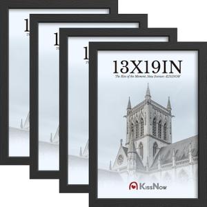 13x19 Picture Frame 4 Pack, Black Solid Wood, Wall Gallery Poster Frame