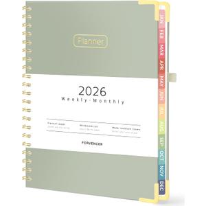 Forvencer 2026 Planner, Hardcover Calendar Planner Weekly and Monthly, Jan 2026 - Dec 2026, 8.5" x 11", Spiral Agenda Book with Tabs, Exquisite Daily Journal Organizer for Home School, Olive Green