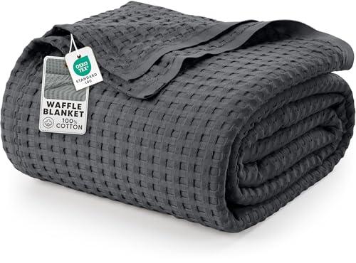 Utopia Bedding Charcoal 100% Cotton Waffle Blanket 300 GSM [King - 90x108 Inch] Soft Lightweight Breathable Bed Blanket for All Season