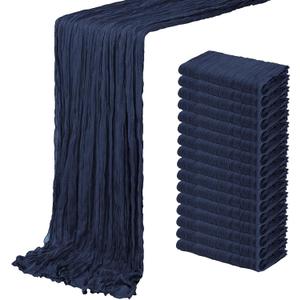 16 Pack Navy Blue Cheesecloth Table Runner 20 x 120 inch Gauze Table Runners 10 FT Long,Semi Sheer Boho Cheese Cloth Fabric Table Runner Bulk for Wedding,Party,Baby Shower,Bridal Shower Decoration