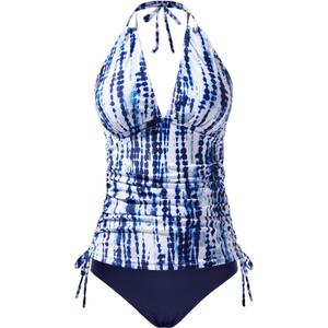 Two Piece Halter Tankini Swimsuits for Women Tummy Control Bathing Suits V Neck Swimwear (Medium, Blue Tie Dye)
