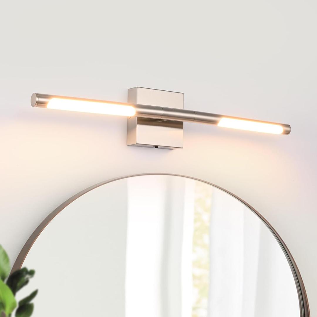 TODOLUZ 24-Inch 5CCT LED Bathroom Light Fixture, 12W Brushed Nickel Rotatable Tube Vanity Lighting for Over Mirror Paintings Power Room, 2700K-5500K