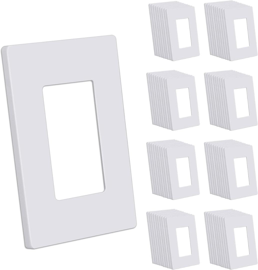 CML Screwless Decorator Wall Plates, 80 Pack 1-Gang Light Switch Covers, Single Decor Receptacle Outlet Cover, Impact Resistant, Standard Size 2.91 X 4.68, UL Listed, Gloss White