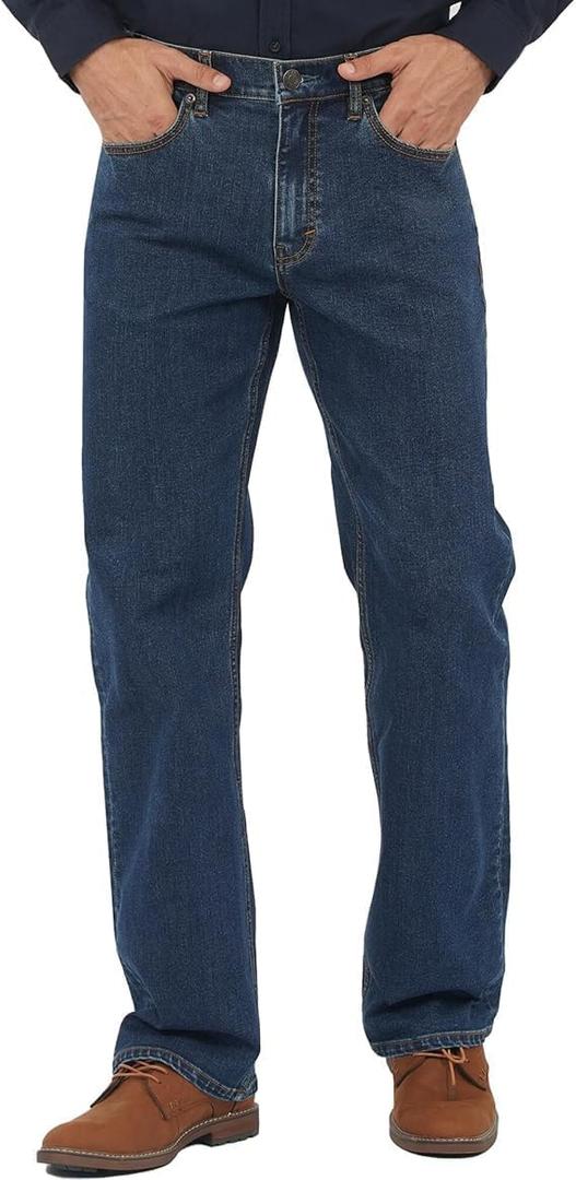 APUOR Men's Classic Relaxed Fit Flex Jeans Straight Loose fit Jeans (Blue)