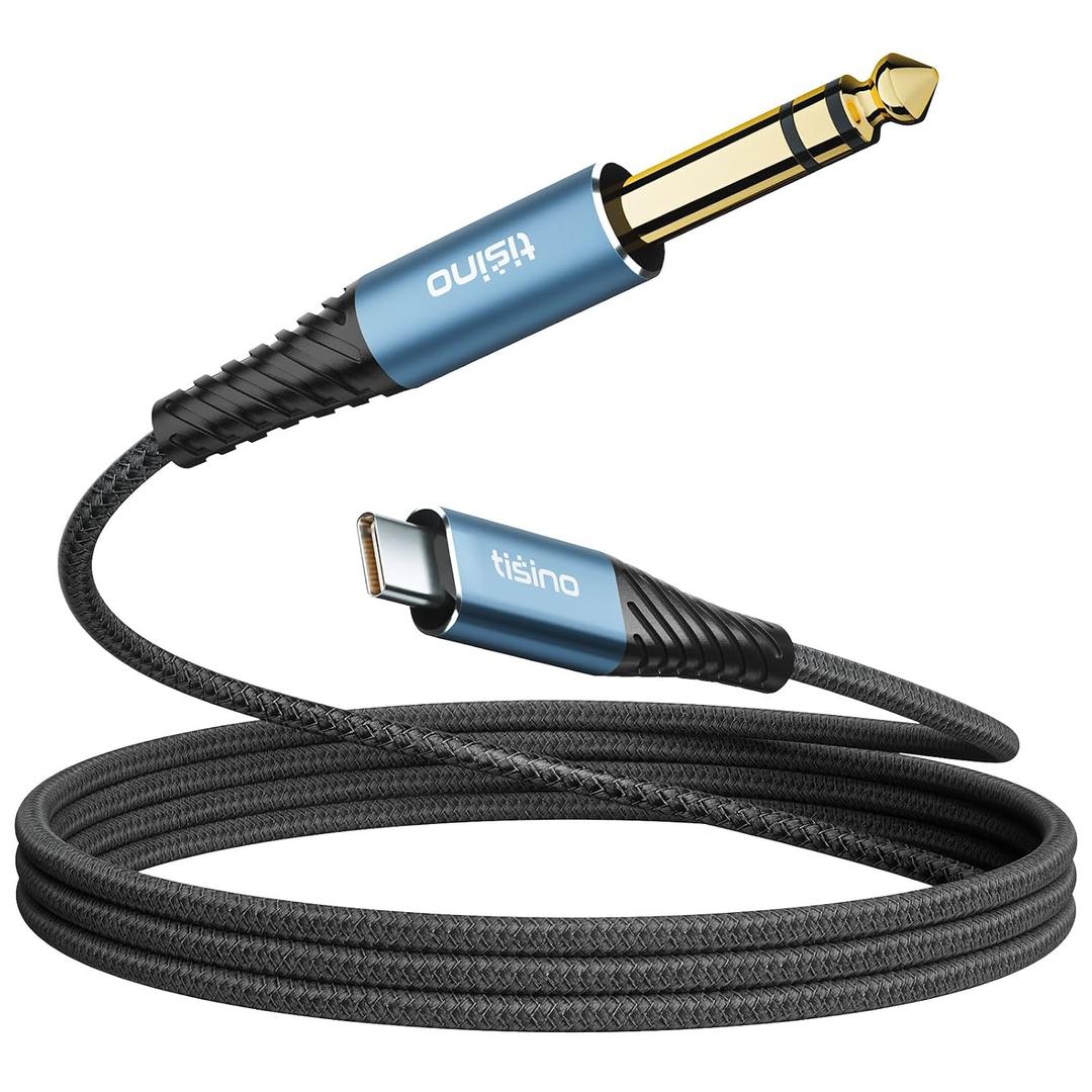 Tisino USB C to 1/4 inch Audio Cable, USB Type C to 1/4 TRS Audio Adapter Auxiliary Jack Stereo Cable for Cell Phones, Tablets, Laptops, Amplifiers, Speakers, Headphones, Mixing Consoles - 6.6FT