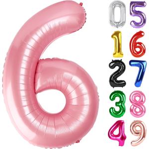 Pearlescent Pink Number 6 Balloon 40 Inch, 6th Birthday Party Decorations for Children, Giant 6 Foil Balloon for Party Supplies