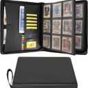 Wonderpool Toploader Binder Trading Card Album Storage 9 Pocket - 360 Side Loading Holds Toploaders with Extra Interior Pockets | PU Leather Notebook for MTG TCG Yugioh Game Sports Cards (Black)