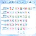 Soulchen 168 Pcs Mahjong Playing Cards American Style Blossom Numbered Large Print PVC Poker Mahjong Tiles with 4 Dices 2 Storage Box for Travel Home, Portable Gift(Floral,Blue)