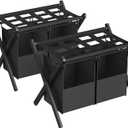 SONGMICS 2 Pack Luggage Racks with 2 Removable Laundry Bag, Set of 2 Suitcase Stands for Guest Room, Foldable for Space-Saving Storage, Steel Frame, Hotel, Bedroom, Black URLR008B02