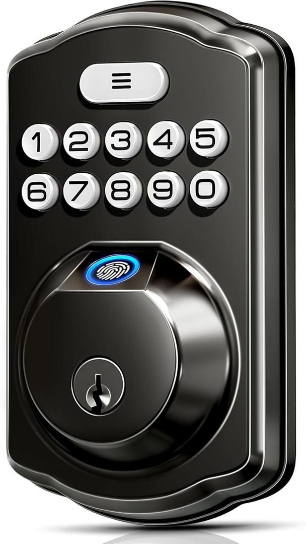 Veise Fingerprint Door Lock, Keyless Entry, Auto Lock, Electronic Keypad Deadbolt for Front Door, Biometric, Anti-Peeking Password, Easy Install, Matte Black