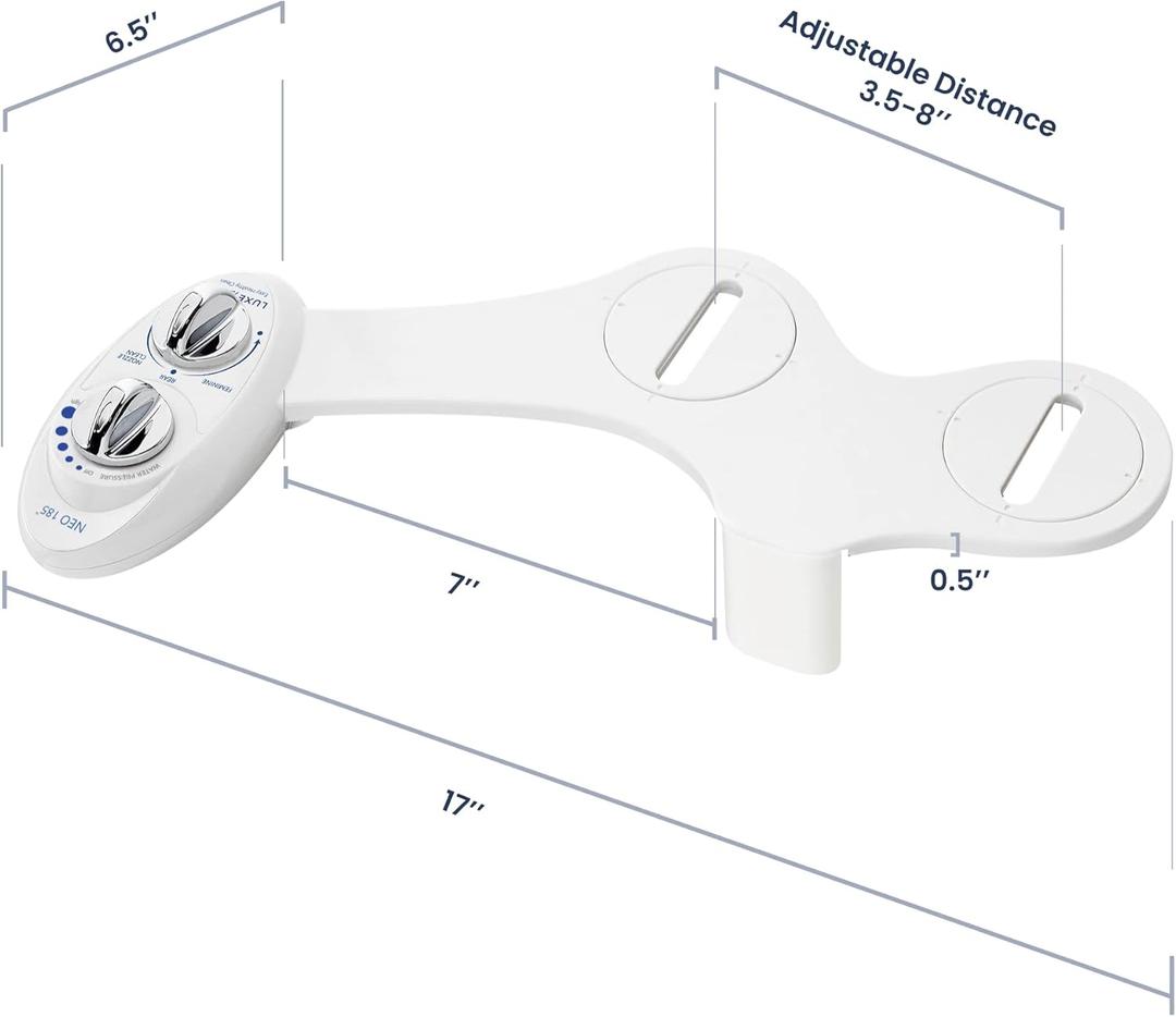LUXE Bidet NEO 185 Dual Nozzle, SelfCleaning, NonElectric Bidet Attachment for Toilet Seat, Adjustable Water Pressure, Rear & Feminine Wash (White)