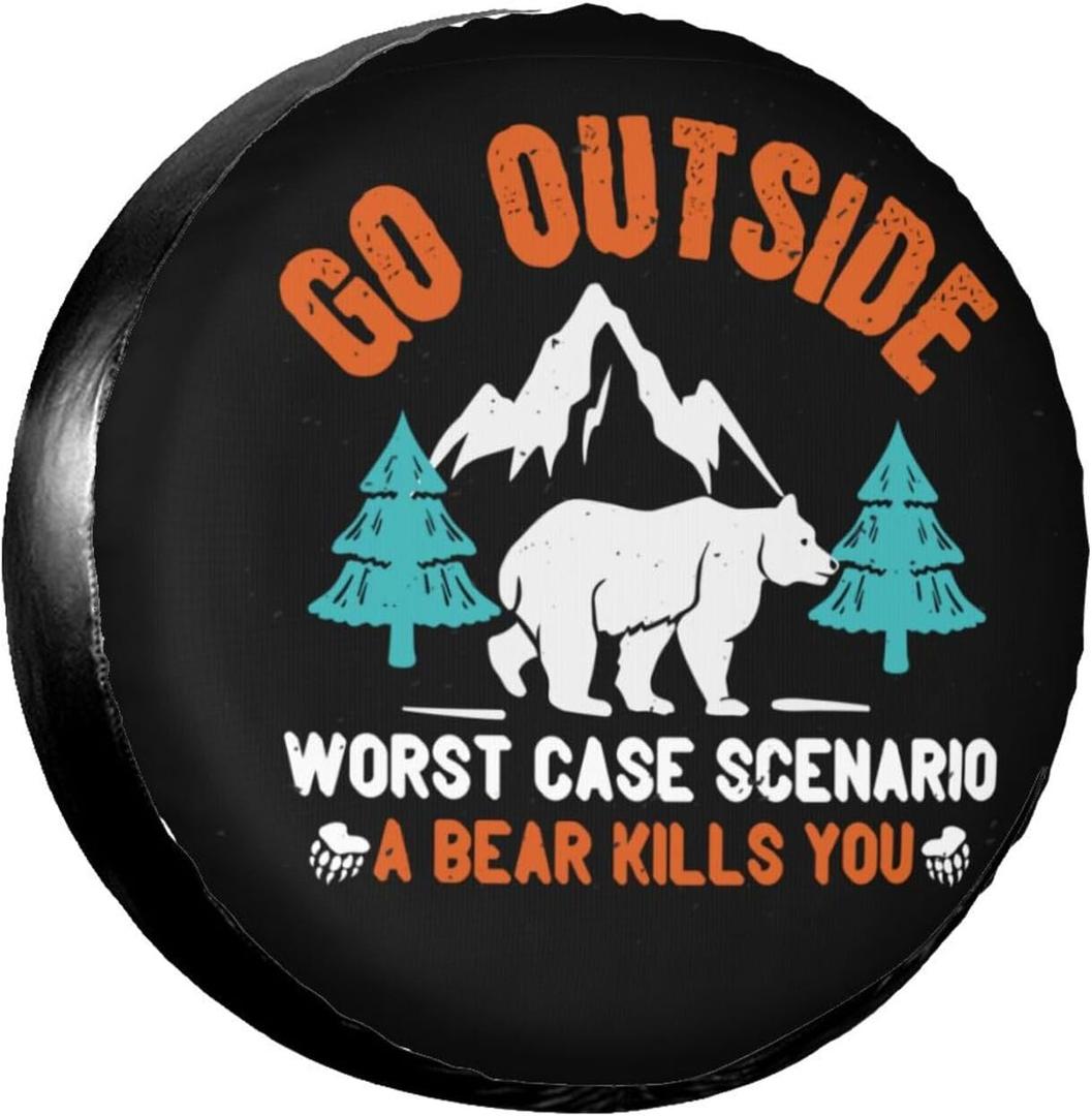 Spare Tire Covers for Trailers,Funny Bear Go Outside Wheel Protectors Waterproof Sun Protection Universal Fit for Trailers Rv SUV Truck Camper Travel Trailer Accessories,17 inch (17" fits for tire Diameter 80-83cm/31.5-33in)