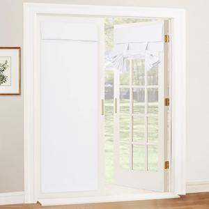 RYB HOME Privacy French Door Curtains - Room Darkening Drape Sidelight Window Curtains for Tricia Door Portable Self Adhesive Drapes for Office, 26 inch Wide x 69 inch Long, 2 Pcs, Pure White