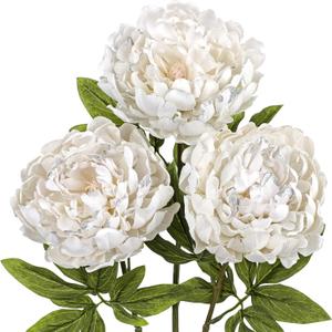 Briful 3PCS White Peony Artificial Flower Stems 29.1in Long Stem Fake Peonies Silk Floral Arrangement Real Touch Peony Flower for Christmas Home Vase Party Wedding Bouquet Decor
