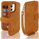 Ｈａｖａｙａ for iPhone 12 case Wallet with Card Holder Wrist Strap for Women Men PU Leather Flip Folio Credit Card Slots Stand Shockproof Phone Cover for Apple 12 Pro (6.1")-Brown