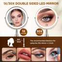 Makeup Mirror with Light, 30x Magnifying Mirror with 3 Lights Colors, 5000mAh Vanity Mirror Brushed Nickel - 360 Rotation, Brightness Adjustable Magnification, Modern Style Side Touch + Side Charge